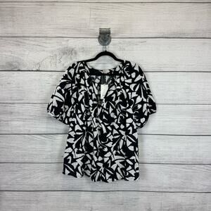 A New Day Plus Size White & Black Floral Puff Sleeve Blouse Size 1X